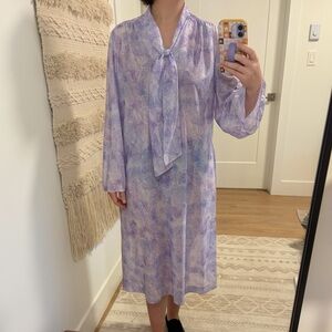 VINTAGE Harold Axler 1970s Purple Long Sleeve Dress with Neck Tie Size XL